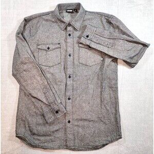 VANS Woven Gray Button-Up Shirt Off The Wall Long Sleeve Point Collar Size XL